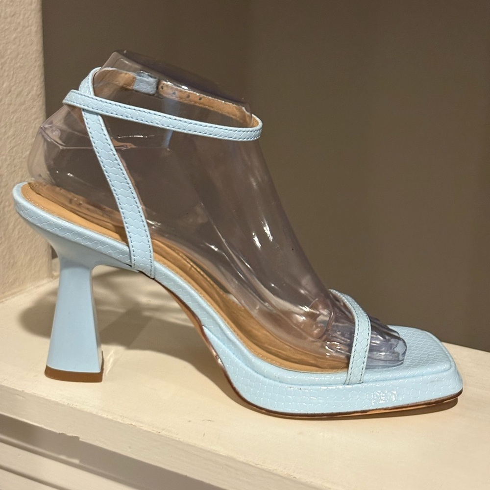 Reitoye Blue Ankle Strap Platform Heeled Square Toe Chunky High Heels Size 8 - Picture 6 of 12